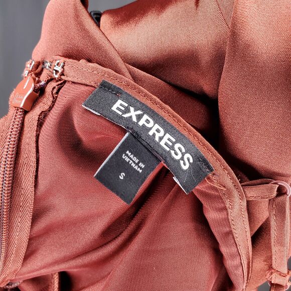 Express Wide Leg Jumpsuit Small Sleeveless Cowl Maroon Bronze Satin Shiny NYE - Picture 3 of 11